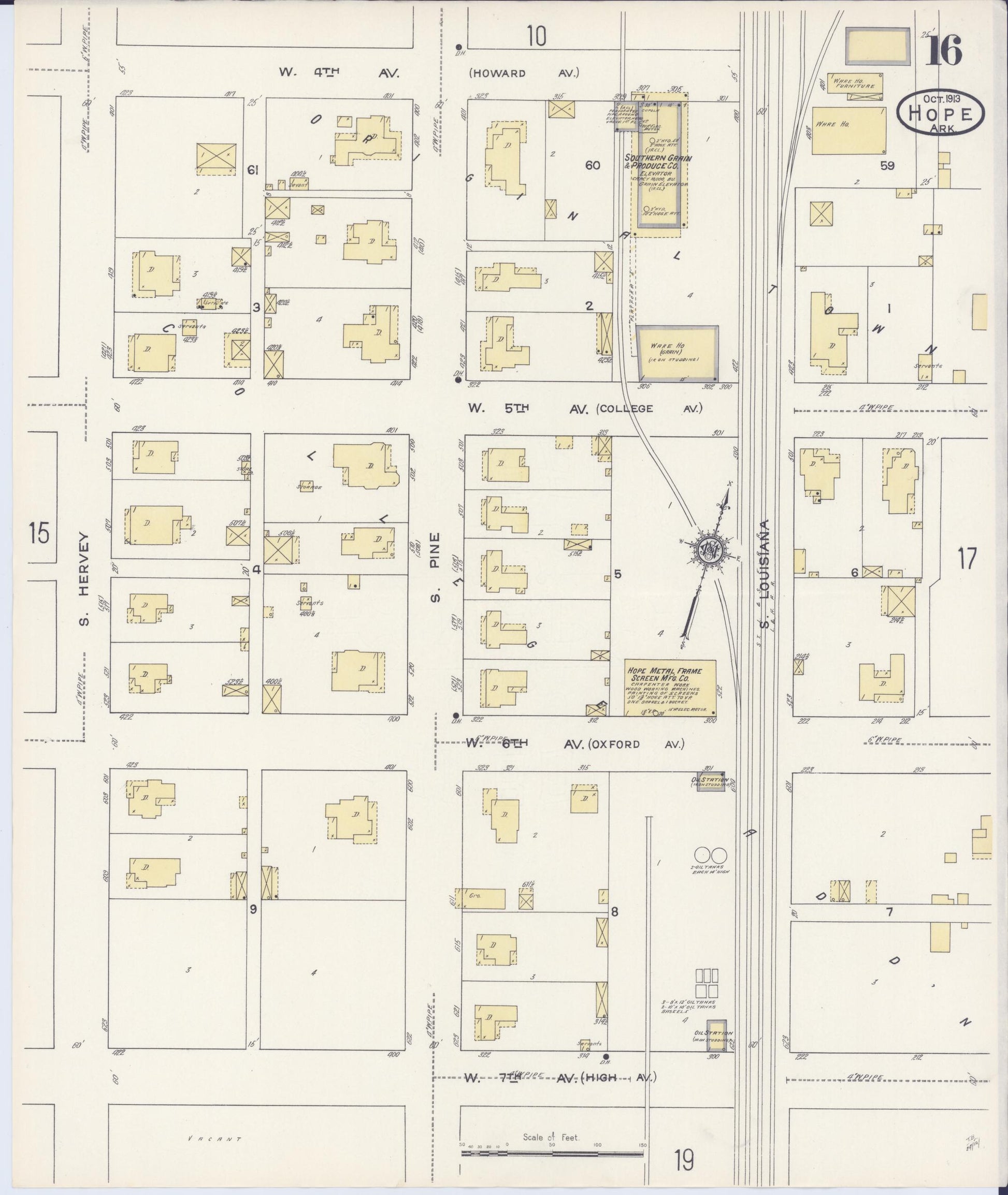 Sanborn Fire Insurance Map from Hope, Hempstead County, Arkansas (1913), Sheet #0016 - Complete Map Set gallery image, historic Sanborn map, vintage wall art, Arkansas Arkansas