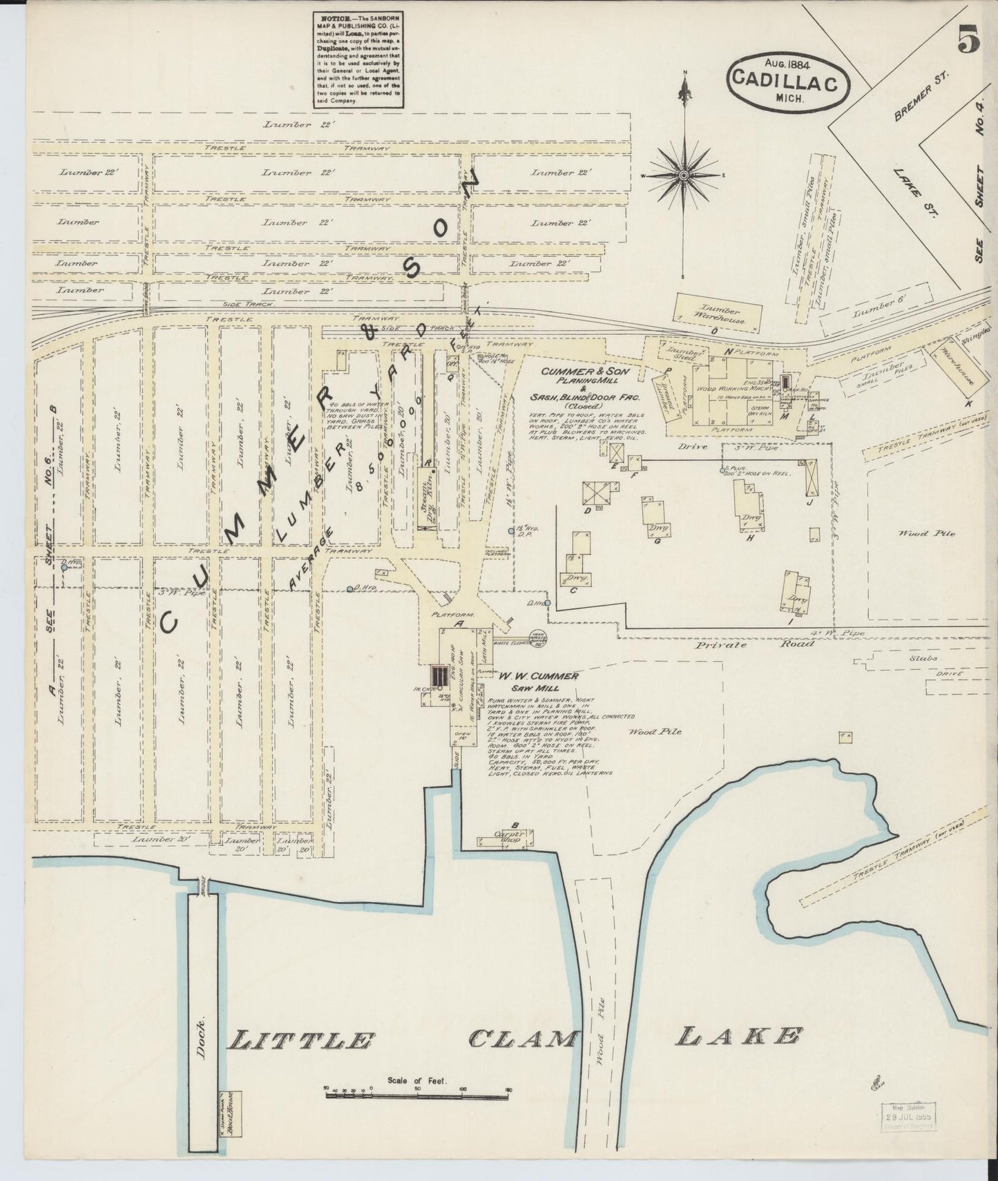 Sanborn Fire Insurance Map from Cadillac, Wexford County, Michigan (1884), Sheet #0005 - Complete Map Set gallery image, historic Sanborn map, vintage wall art, Michigan Michigan