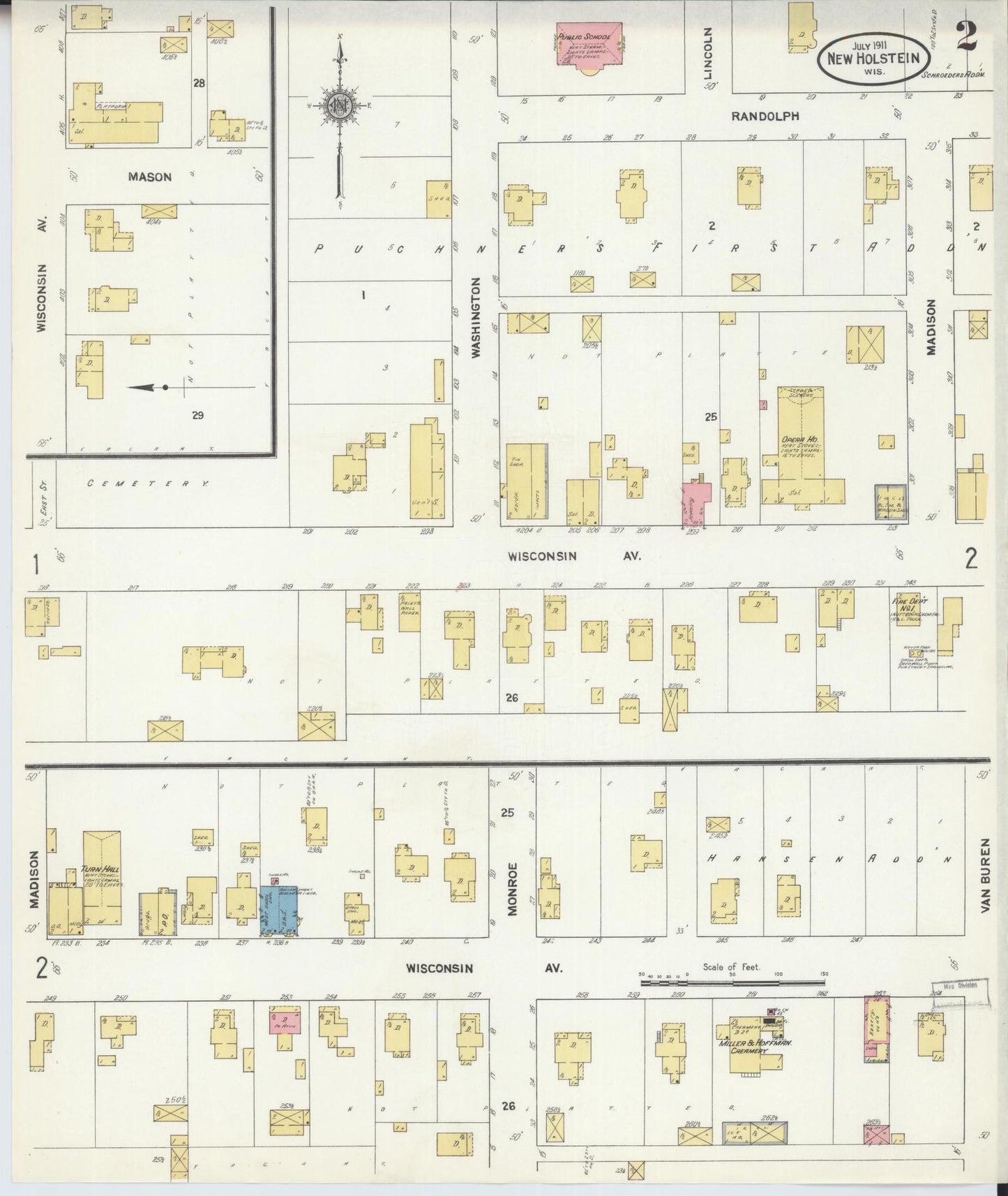 Sanborn Fire Insurance Map from New Holstein, Calumet County, Wisconsin (1911), Sheet #0002 - Complete Map Set gallery image, historic Sanborn map, vintage wall art, Wisconsin Wisconsin