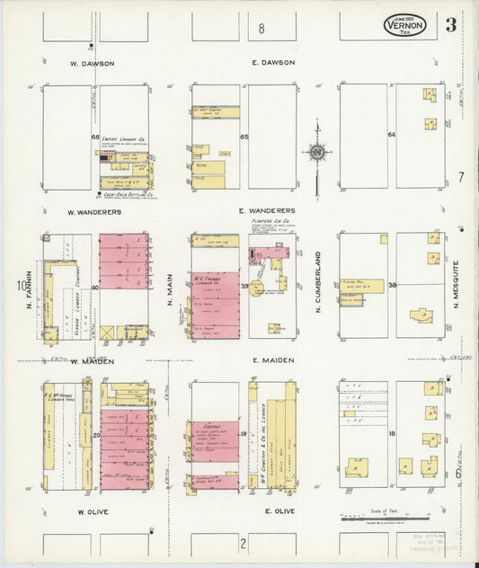 Sanborn Fire Insurance Map from Vernon, Wilbarger County, Texas (1920), Sheet #0003 - Historic Sanborn Fire Insurance Map Print, vintage old map wall art, antique decor, genealogy gift, Texas Texas map