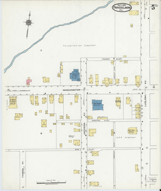 Sanborn Fire Insurance Map from Parkers Landing, Armstrong County, Pennsylvania (1919), Sheet #0005 - Historic Sanborn Fire Insurance Map Print, vintage old map wall art, antique decor, genealogy gift, Pennsylvania Pennsylvania map