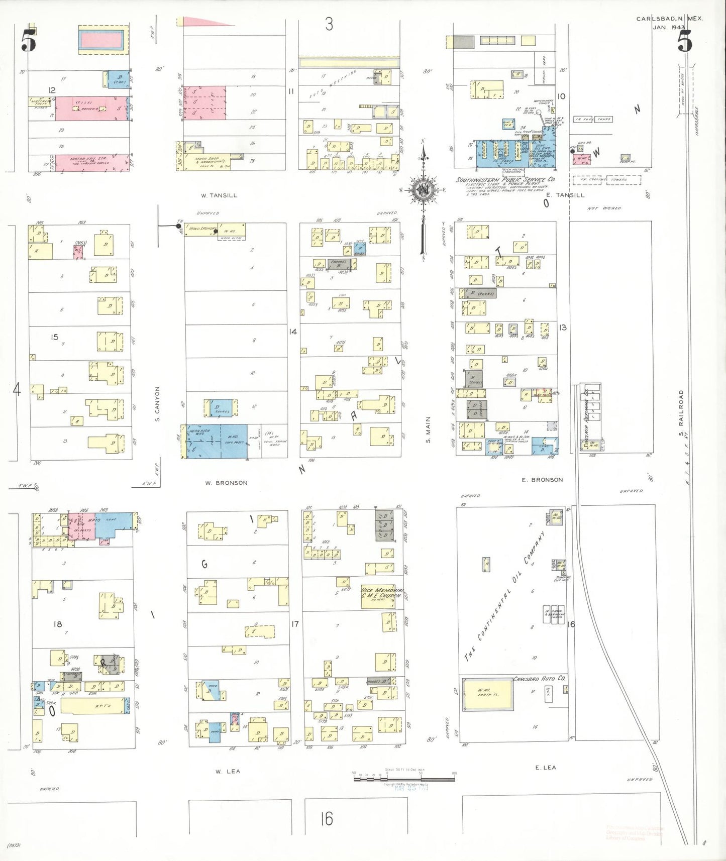 Sanborn Fire Insurance Map from Carlsbad, Eddy County, New Mexico (1943), Sheet #0005 - Complete Map Set gallery image, historic Sanborn map, vintage wall art, New Mexico New Mexico