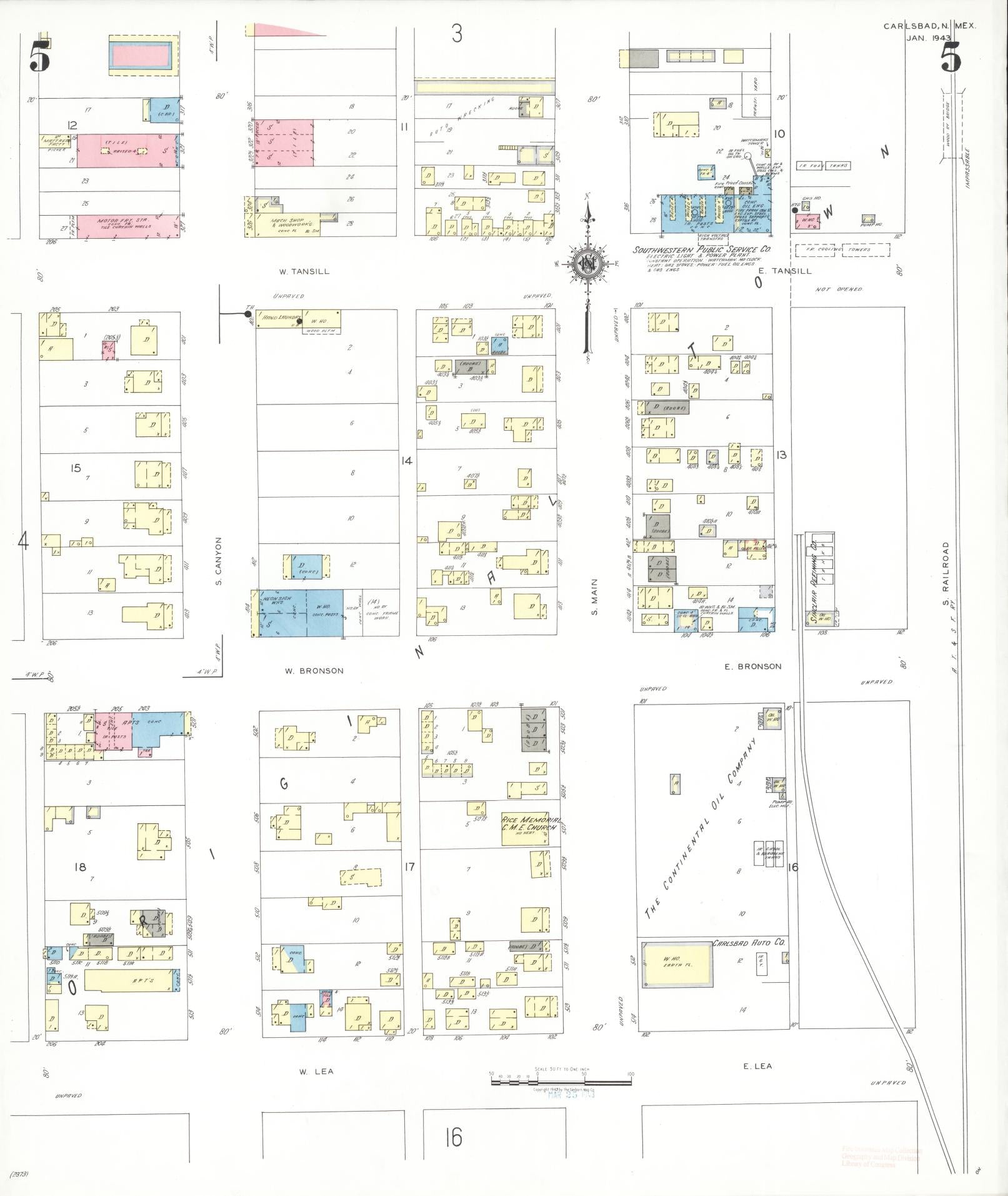 Sanborn Fire Insurance Map from Carlsbad, Eddy County, New Mexico (1943), Sheet #0005 - Complete Map Set gallery image, historic Sanborn map, vintage wall art, New Mexico New Mexico