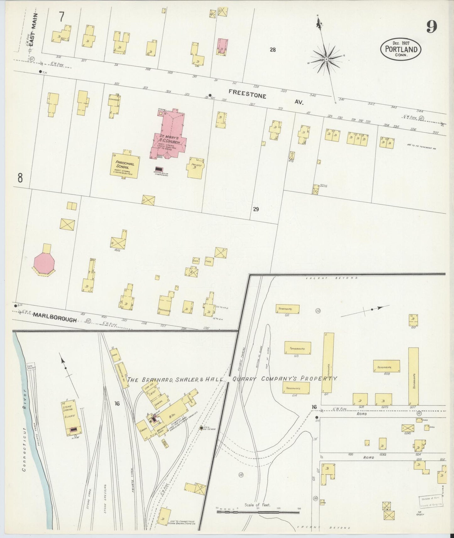 Sanborn Fire Insurance Map from Portland, Middlesex County, Connecticut (1907), Sheet #0009 - Complete Map Set gallery image, historic Sanborn map, vintage wall art, Connecticut Connecticut