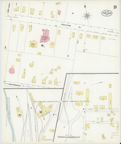 Sanborn Fire Insurance Map from Portland, Middlesex County, Connecticut (1907), Sheet #0009 - Complete Map Set gallery image, historic Sanborn map, vintage wall art, Connecticut Connecticut