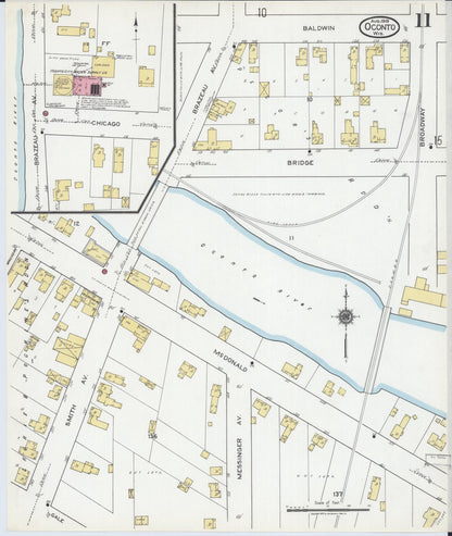 Sanborn Fire Insurance Map from Oconto, Oconto County, Wisconsin (1919), Sheet #0011 - Historic Sanborn Fire Insurance Map Print, vintage old map wall art, antique decor, genealogy gift, Wisconsin Wisconsin map