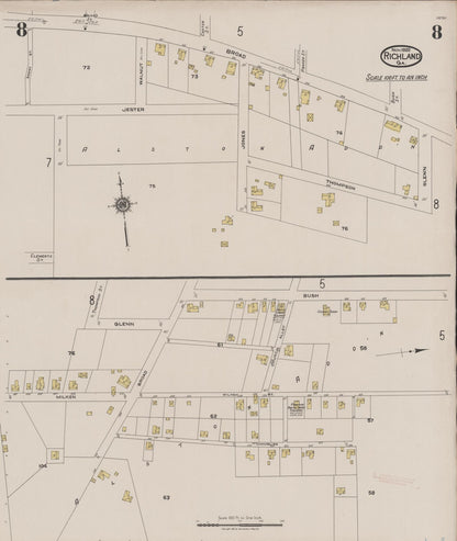 Sanborn Fire Insurance Map from Richland, Stewart County, Georgia (1922), Sheet #0008 - Complete Map Set gallery image, historic Sanborn map, vintage wall art, Georgia Georgia