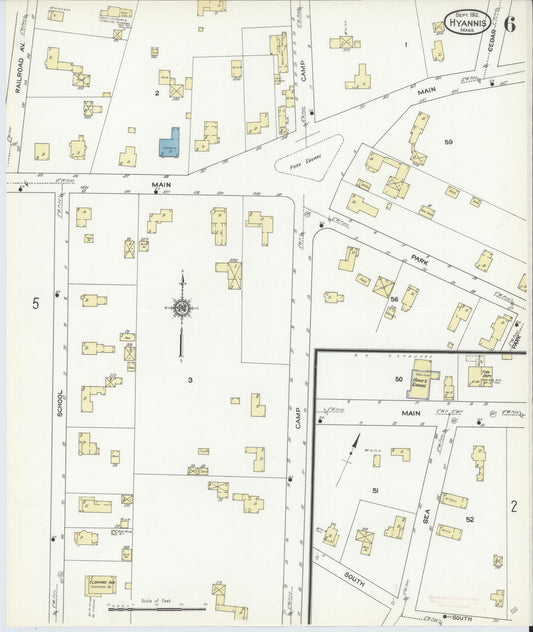 Sanborn Fire Insurance Map from Hyannis, Barnstable County, Massachusetts (1912), Sheet #0006 - Historic Sanborn Fire Insurance Map Print, vintage old map wall art, antique decor, genealogy gift, Massachusetts Massachusetts map