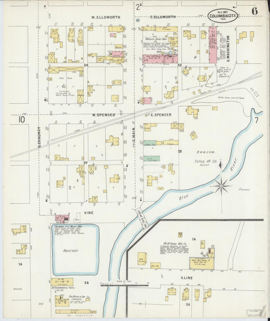 Sanborn Fire Insurance Map from Columbia City, Whitley County, Indiana (1897), Sheet #0006 - Historic Sanborn Fire Insurance Map Print, vintage old map wall art, antique decor, genealogy gift, Indiana Indiana map