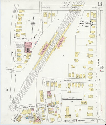 Sanborn Fire Insurance Map from South Norwalk, Fairfield County, Connecticut (1912), Sheet #0014 - Complete Map Set gallery image, historic Sanborn map, vintage wall art, Connecticut Connecticut