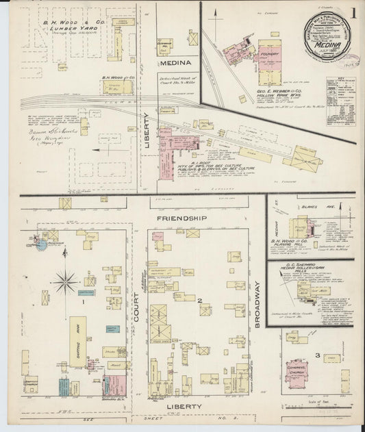 Sanborn Fire Insurance Map from Medina, Medina County, Ohio (1885), Sheet #0001 - Complete Map Set gallery image, historic Sanborn map, vintage wall art, Ohio Ohio