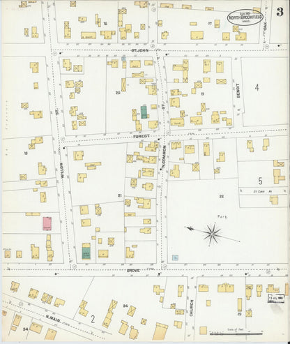 Sanborn Fire Insurance Map from North Brookfield, Worcester County, Massachusetts (1901), Sheet #0003 - Historic Sanborn Fire Insurance Map Print, vintage old map wall art, antique decor, genealogy gift, Massachusetts Massachusetts map