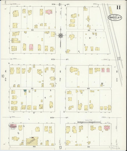 Sanborn Fire Insurance Map from Greeley, Weld County, Colorado (1909), Sheet #0011 - Historic Sanborn Fire Insurance Map Print, vintage old map wall art, antique decor, genealogy gift, Colorado Colorado map