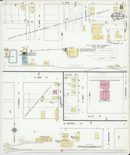 Sanborn Fire Insurance Map from Booneville, Logan County, Arkansas (1918), Sheet #0008 - Complete Map Set gallery image, historic Sanborn map, vintage wall art, Arkansas Arkansas