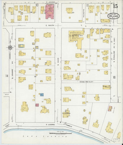Sanborn Fire Insurance Map from Orlando, Orange County, Florida (1919), Sheet #0015 - Historic Sanborn Fire Insurance Map Print, vintage old map wall art, antique decor, genealogy gift, Florida Florida map