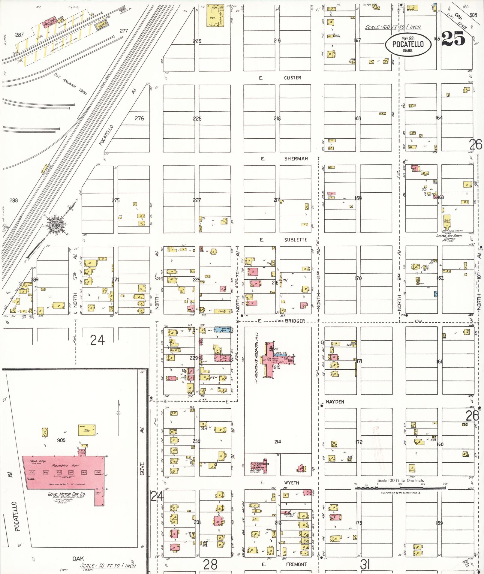 Sanborn Fire Insurance Map from Pocatello, Bannock County, Idaho (1921), Sheet #0025 - Historic Sanborn Fire Insurance Map Print, vintage old map wall art, antique decor, genealogy gift, Idaho Idaho map