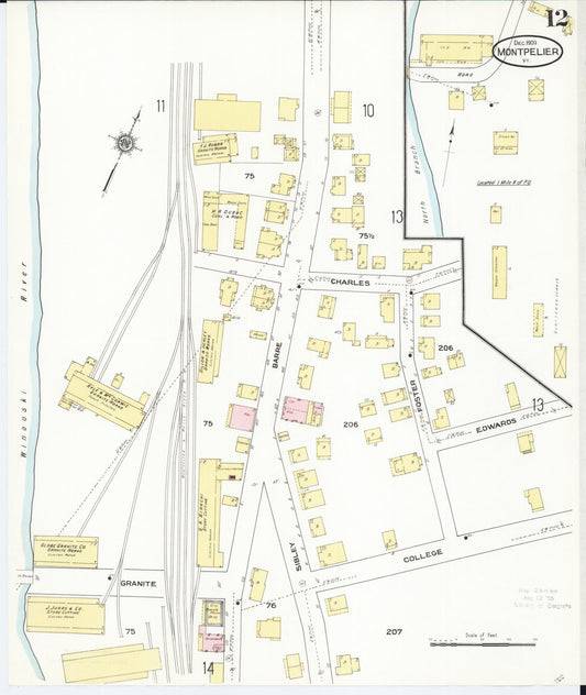 Sanborn Fire Insurance Map from Montpelier, Washington County, Vermont (1909), Sheet #0012 - Historic Sanborn Fire Insurance Map Print, vintage old map wall art, antique decor, genealogy gift, Vermont Vermont map