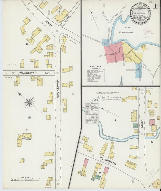 Sanborn Fire Insurance Map from Meredith, Belknap County, New Hampshire (1894), Sheet #0001 - Complete Map Set gallery image, historic Sanborn map, vintage wall art, New Hampshire New Hampshire
