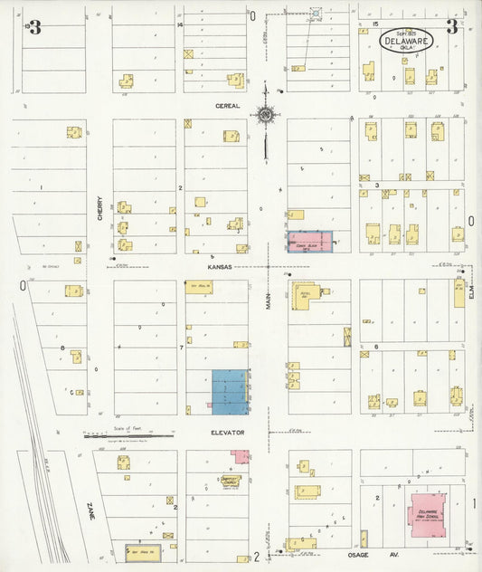 Sanborn Fire Insurance Map from Delaware, Nowata County, Oklahoma (1925), Sheet #0003 - Historic Sanborn Fire Insurance Map Print, vintage old map wall art, antique decor, genealogy gift, Delaware Delaware map
