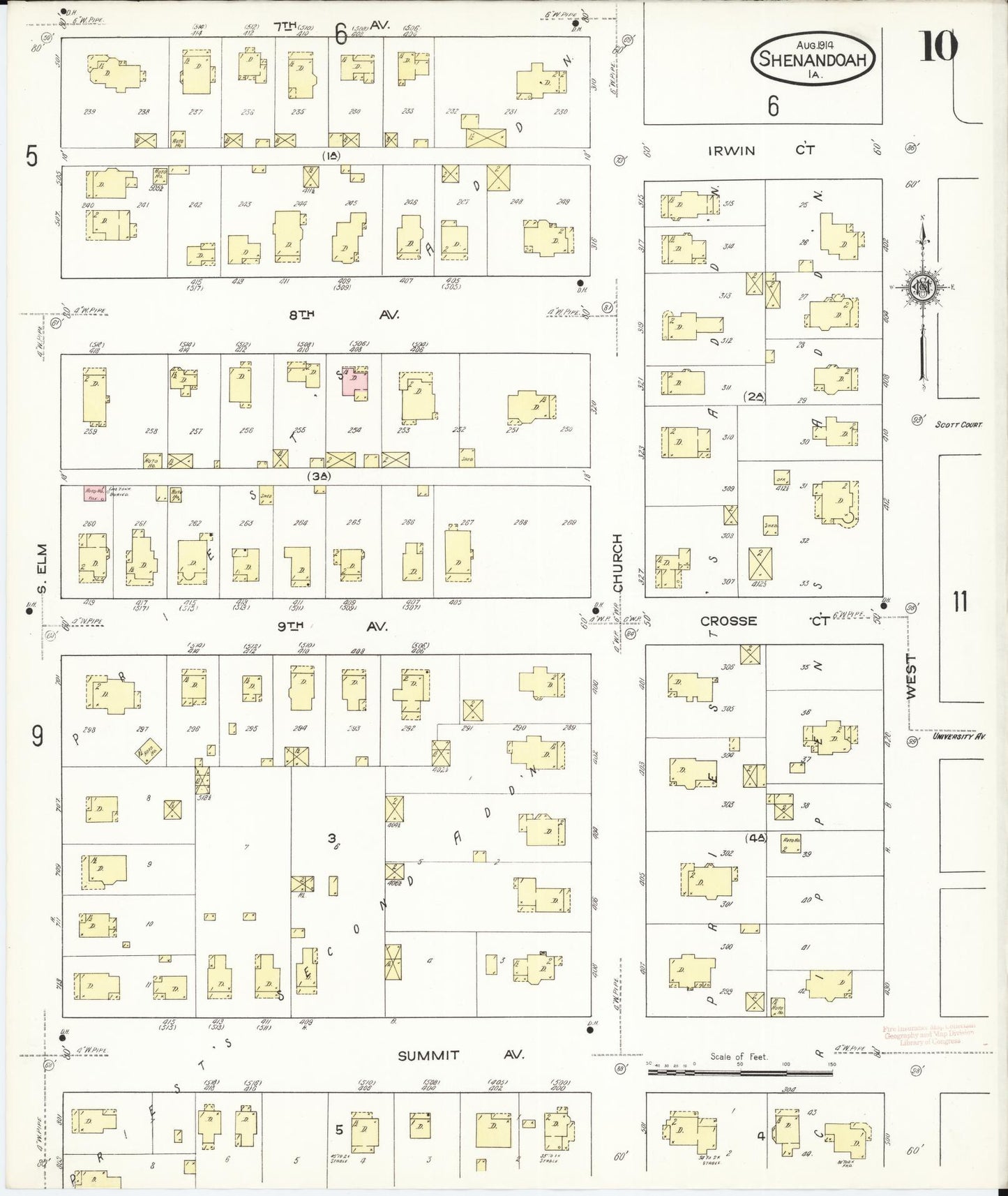 Sanborn Fire Insurance Map from Shenandoah, Page County, Iowa (1914), Sheet #0010 - Historic Sanborn Fire Insurance Map Print, vintage old map wall art