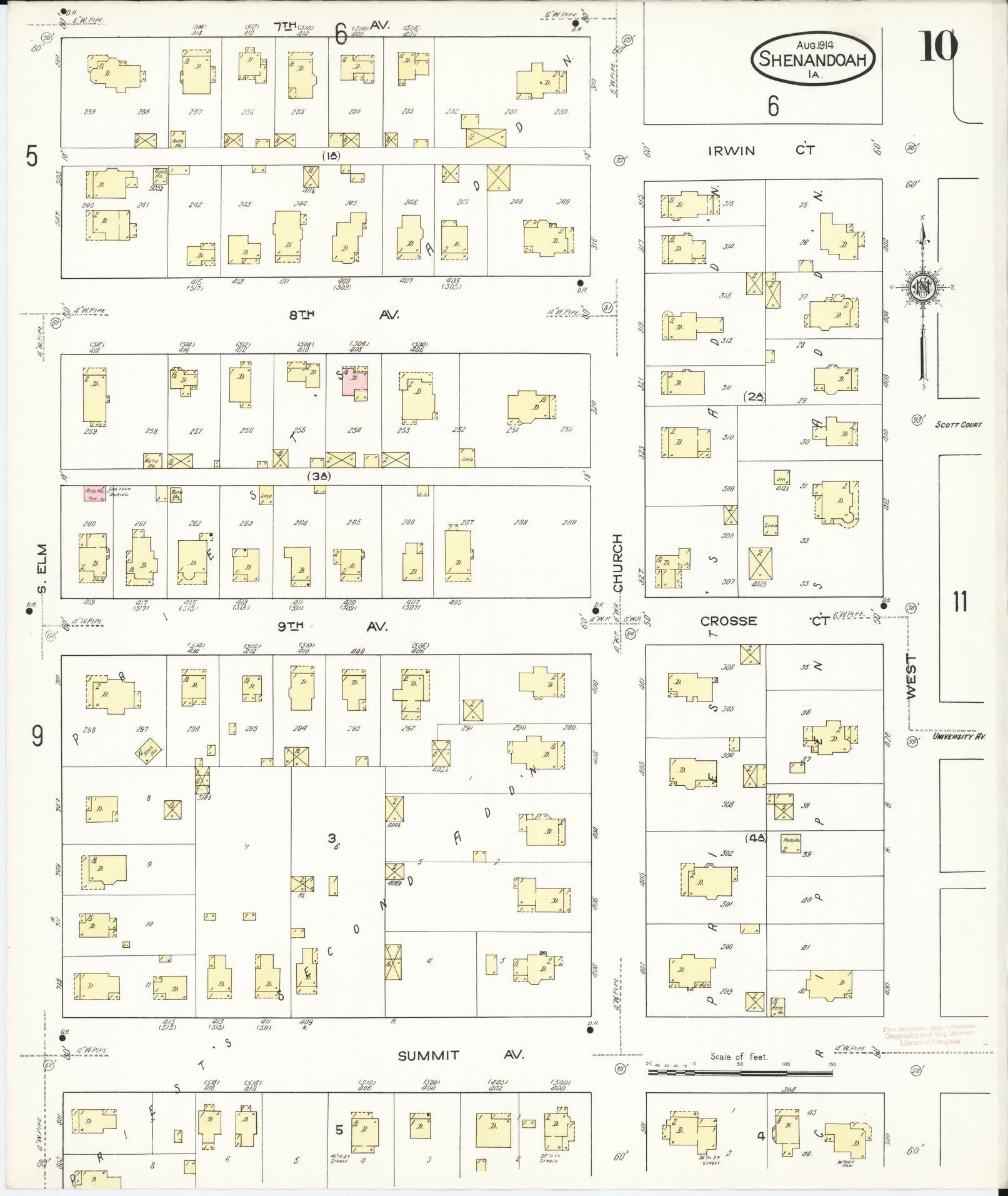 Sanborn Fire Insurance Map from Shenandoah, Page County, Iowa (1914), Sheet #0010 - Historic Sanborn Fire Insurance Map Print, vintage old map wall art