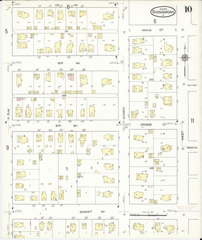 Sanborn Fire Insurance Map from Shenandoah, Page County, Iowa (1914), Sheet #0010 - Historic Sanborn Fire Insurance Map Print, vintage old map wall art