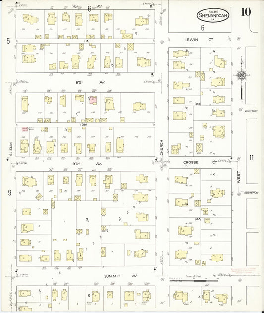 Sanborn Fire Insurance Map from Shenandoah, Page County, Iowa (1914), Sheet #0010 - Historic Sanborn Fire Insurance Map Print, vintage old map wall art