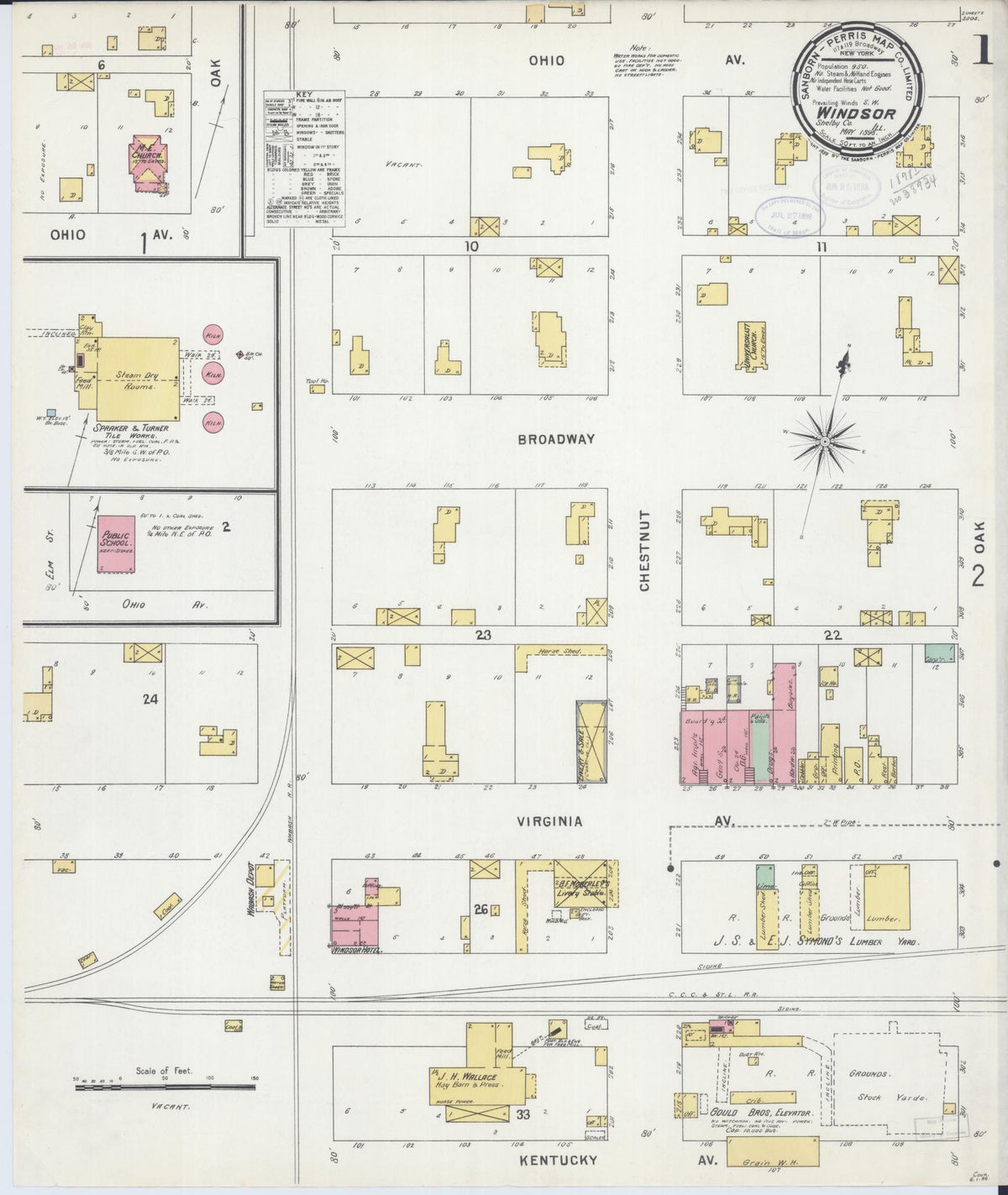 Sanborn Fire Insurance Map from Windsor, Shelby County, Illinois (1898), Sheet #0001 - Historic Sanborn Fire Insurance Map Print, vintage old map wall art, antique decor, genealogy gift, Illinois Illinois map