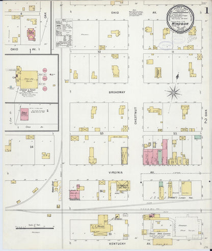Sanborn Fire Insurance Map from Windsor, Shelby County, Illinois (1898), Sheet #0001 - Historic Sanborn Fire Insurance Map Print, vintage old map wall art, antique decor, genealogy gift, Illinois Illinois map