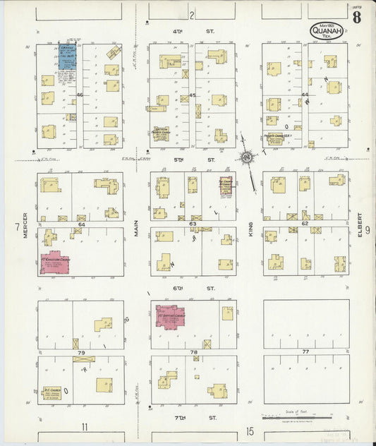 Sanborn Fire Insurance Map from Quanah, Hardeman County, Texas (1921), Sheet #0008 - Historic Sanborn Fire Insurance Map Print, vintage old map wall art, antique decor, genealogy gift, Texas Texas map