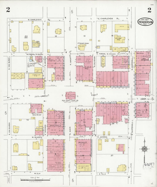 Sanborn Fire Insurance Map from Henderson, Rusk County, Texas (1927), Sheet #0002 - Historic Sanborn Fire Insurance Map Print, vintage old map wall art, antique decor, genealogy gift, Texas Texas map