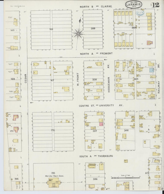 Sanborn Fire Insurance Map from Laramie, Albany County, Wyoming (1894), Sheet #0012 - Historic Sanborn Fire Insurance Map Print, vintage old map wall art, antique decor, genealogy gift, Wyoming Wyoming map