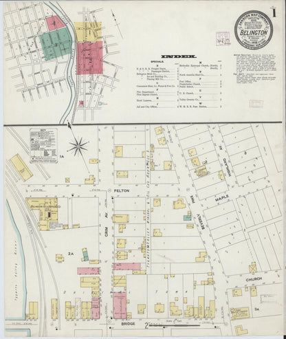 Sanborn Fire Insurance Map from Belington, Barbour County, West Virginia (1908), Sheet #0001 - Complete Map Set gallery image, historic Sanborn map, vintage wall art, West Virginia West Virginia