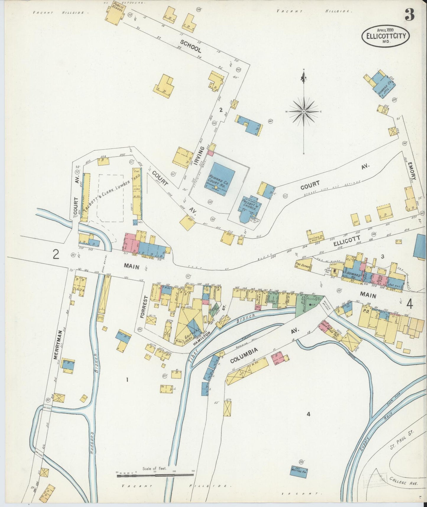 Howard, Maryland - 1899 - Sanborn Fire Insurance Map, Sheet #0003 - Historic Sanborn Fire Insurance Map Print, Howard Maryland 1899 0003 vintage old map wall art