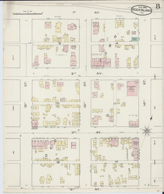 Sanborn Fire Insurance Map from Rock Island, Rock Island County, Illinois (1886), Sheet #0008 - Historic Sanborn Fire Insurance Map Print, vintage old map wall art, antique decor, genealogy gift, Illinois Illinois map