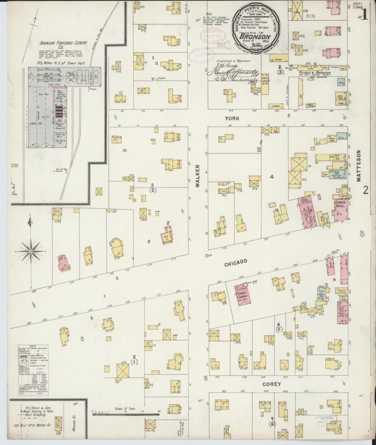 Sanborn Fire Insurance Map from Bronson, Branch County, Michigan (1897), Sheet #0001 - Historic Sanborn Fire Insurance Map Print, vintage old map wall art, antique decor, genealogy gift, Michigan Michigan map