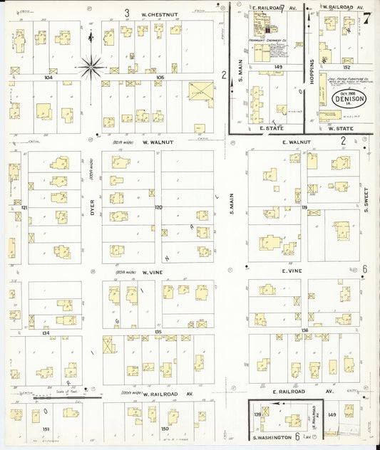 Sanborn Fire Insurance Map from Denison, Crawford County, Iowa (1908), Sheet #0007 - Historic Sanborn Fire Insurance Map Print, vintage old map wall art