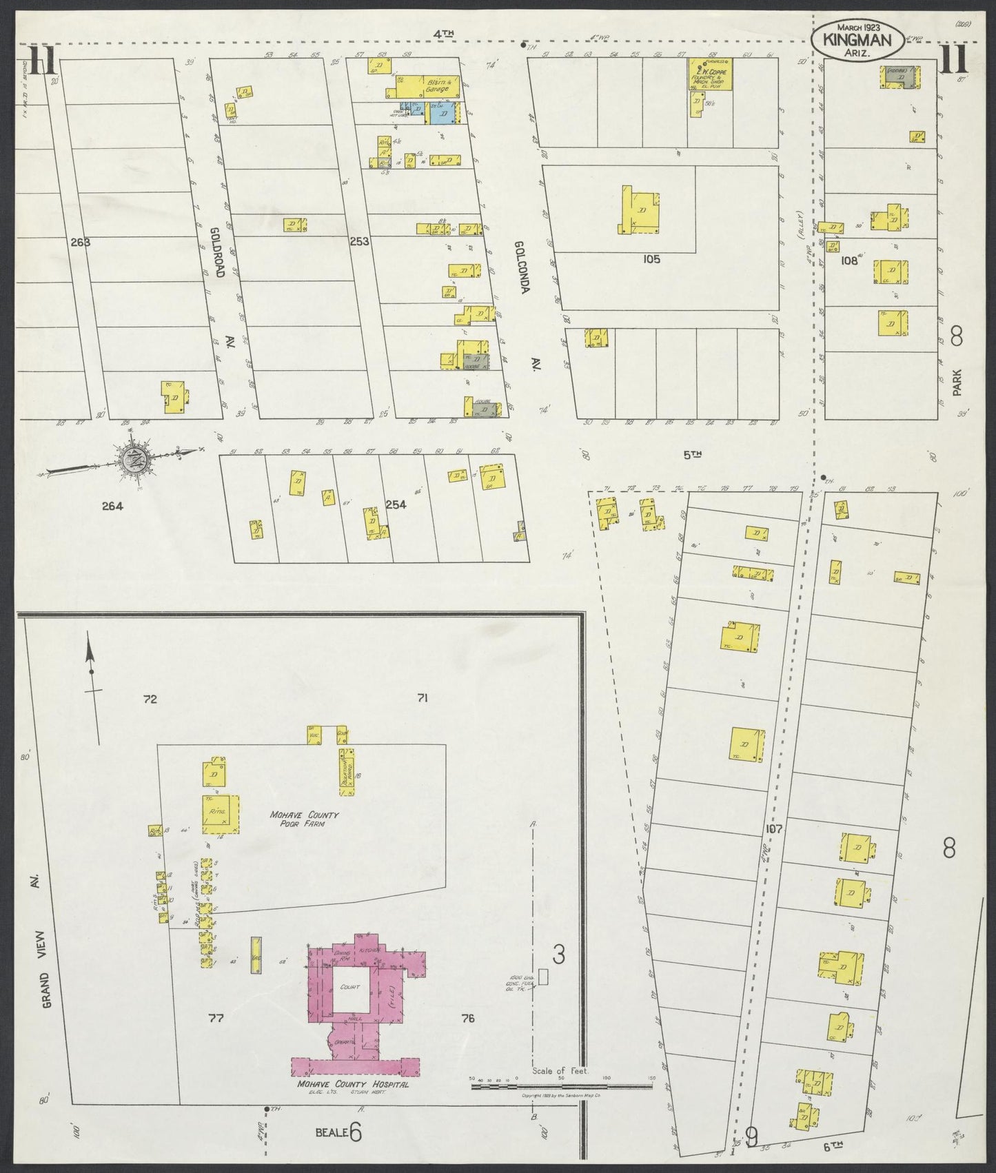 Sanborn Fire Insurance Map from Kingman, Mohave County, Arizona (1923), Sheet #0011 - Complete Map Set gallery image, historic Sanborn map, vintage wall art, Arizona Arizona