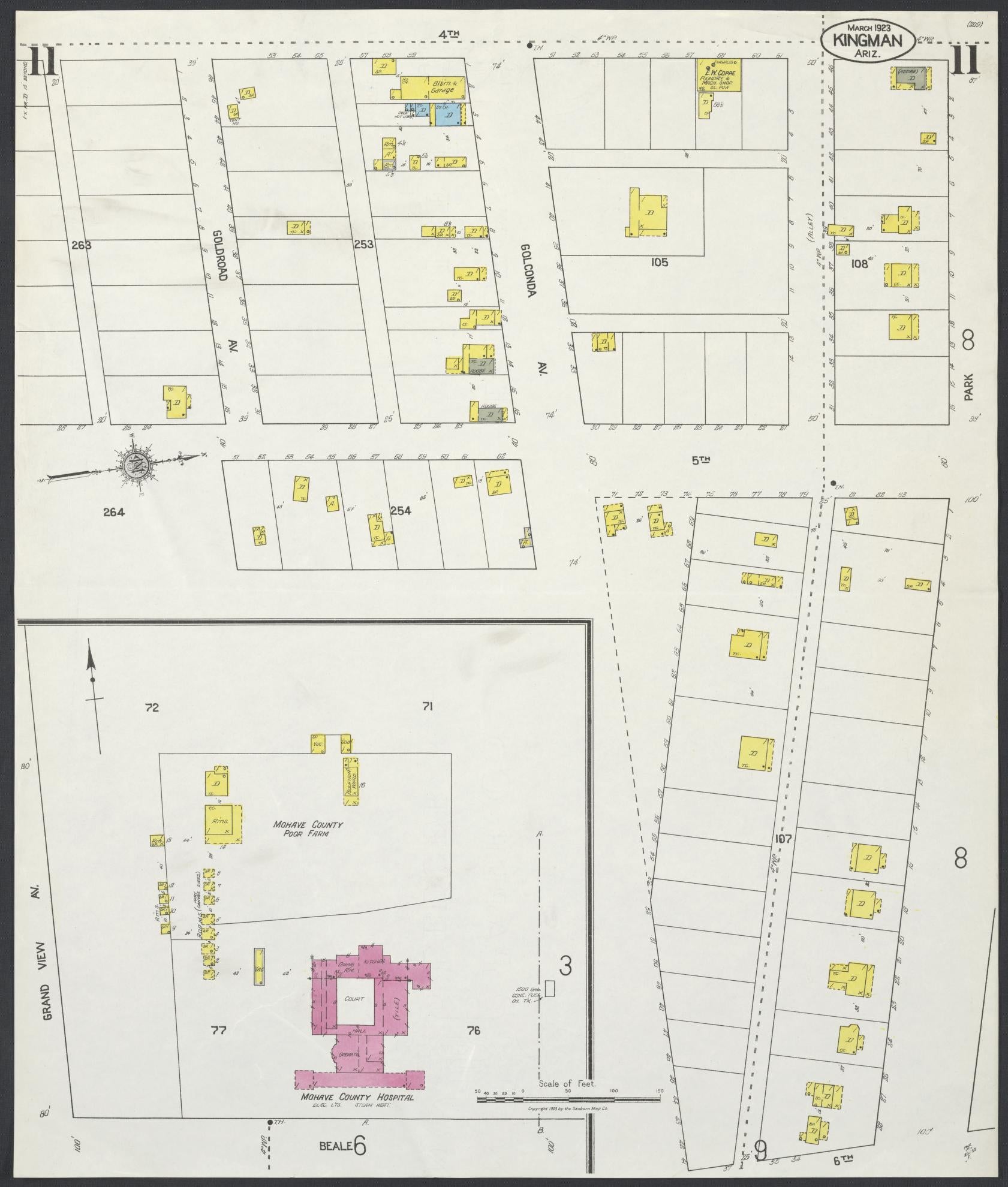 Sanborn Fire Insurance Map from Kingman, Mohave County, Arizona (1923), Sheet #0011 - Complete Map Set gallery image, historic Sanborn map, vintage wall art, Arizona Arizona