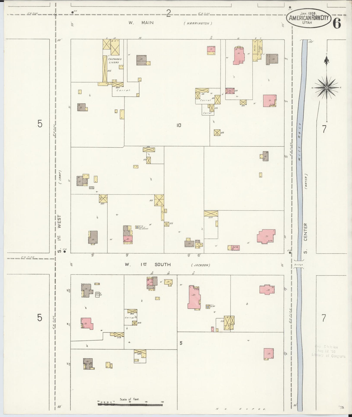 Sanborn Fire Insurance Map from American Fork, Utah County, Utah (1908), Sheet #0006 - Historic Sanborn Fire Insurance Map Print, vintage old map wall art, antique decor, genealogy gift, American Fork Utah map