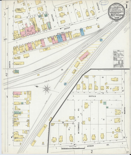 Sanborn Fire Insurance Map from West Chicago, Du Page County, Illinois (1898), Sheet #0001 - Historic Sanborn Fire Insurance Map Print, vintage old map wall art, antique decor, genealogy gift, Illinois Illinois map