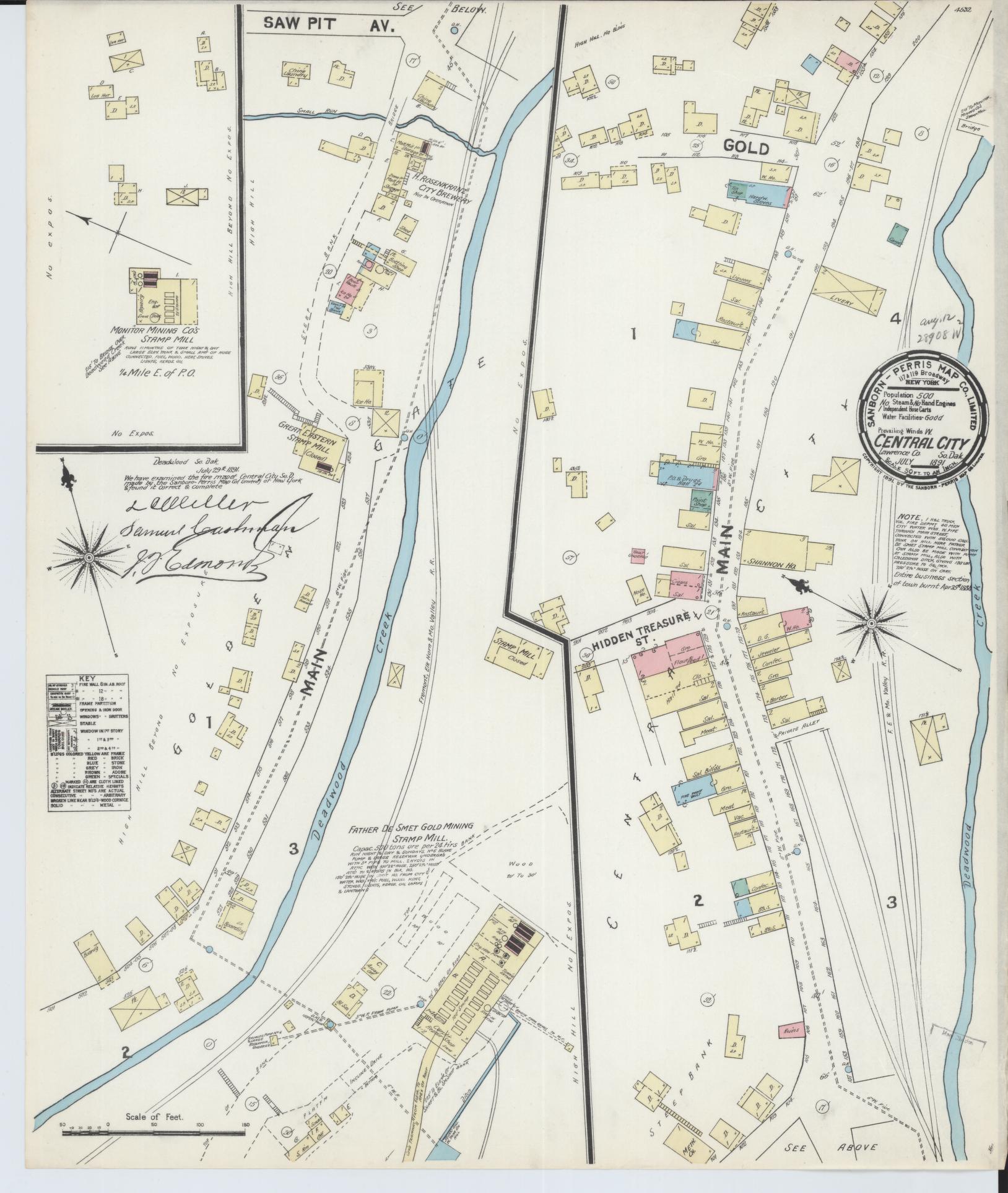 Sanborn Fire Insurance Map from Central City, Lawrence County, South Dakota (1891), Sheet #0001 - Historic Sanborn Fire Insurance Map Print, vintage old map wall art, antique decor, genealogy gift, South Dakota South Dakota map