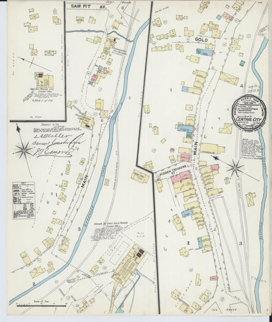 Sanborn Fire Insurance Map from Central City, Lawrence County, South Dakota (1891), Sheet #0001 - Historic Sanborn Fire Insurance Map Print, vintage old map wall art, antique decor, genealogy gift, South Dakota South Dakota map