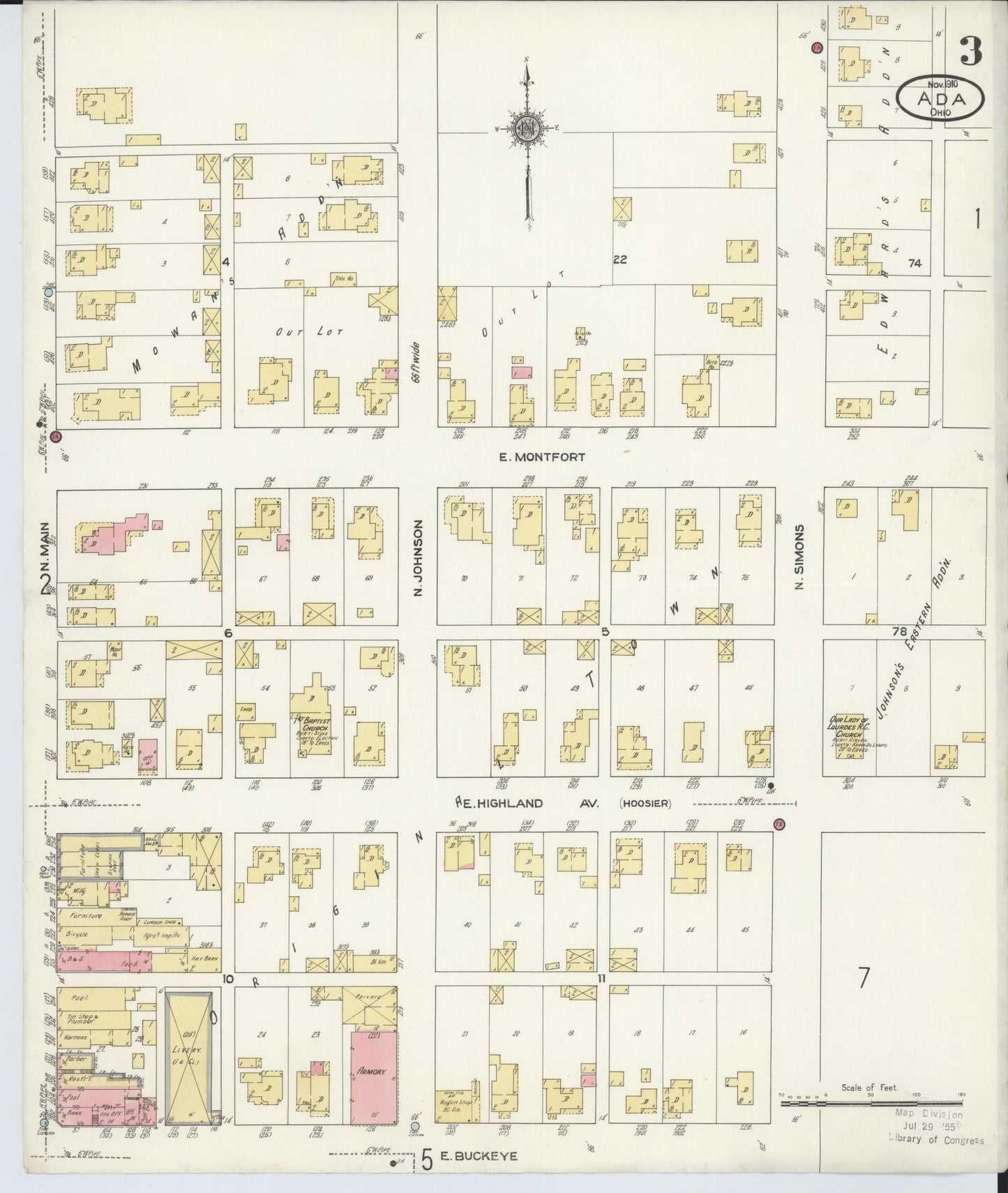 Sanborn Fire Insurance Map from Ada, Hardin County, Ohio (1910), Sheet #0003 - Complete Map Set gallery image, historic Sanborn map, vintage wall art, Ohio Ohio