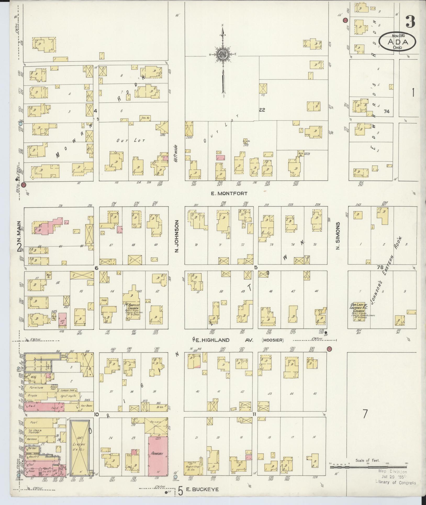 Sanborn Fire Insurance Map from Ada, Hardin County, Ohio (1910), Sheet #0003 - Complete Map Set gallery image, historic Sanborn map, vintage wall art, Ohio Ohio