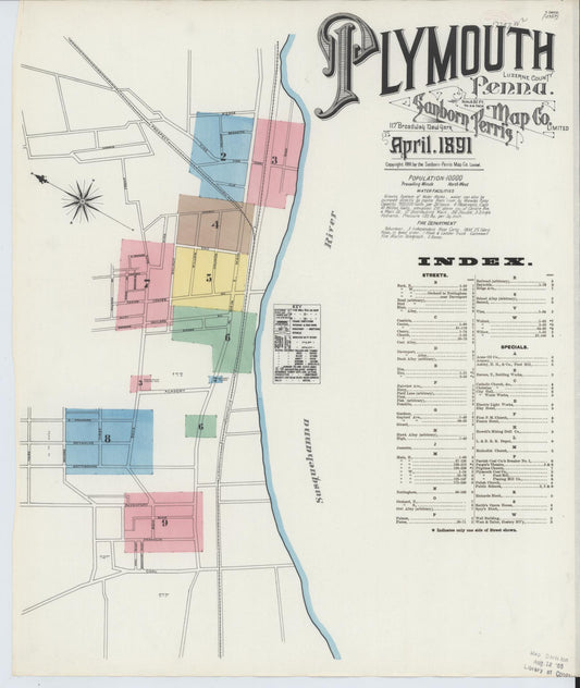 Sanborn Fire Insurance Map from Plymouth, Luzerne County, Pennsylvania (1891), Sheet #0001 - Historic Sanborn Fire Insurance Map Print, vintage old map wall art, antique decor, genealogy gift, Pennsylvania Pennsylvania map