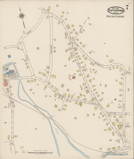 Sanborn Fire Insurance Map from Stafford Springs, Tolland County, Connecticut (1921), Sheet #0007 - Historic Sanborn Fire Insurance Map Print, vintage old map wall art, antique decor, genealogy gift, Connecticut Connecticut map