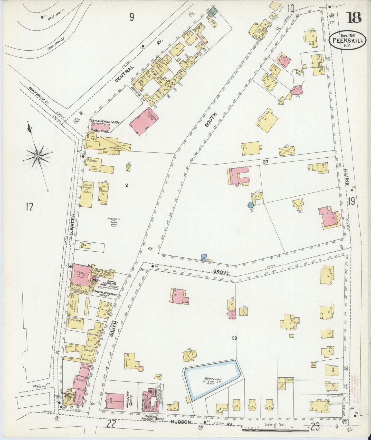 Sanborn Fire Insurance Map from Peekskill, Westchester County, New York (1905), Sheet #0018 - Complete Map Set gallery image, historic Sanborn map, vintage wall art, New York New York