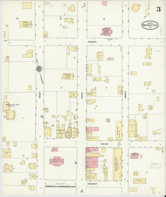 Sanborn Fire Insurance Map from Warrenton, Warren County, North Carolina (1912), Sheet #0003 - Historic Sanborn Fire Insurance Map Print, vintage old map wall art, antique decor, genealogy gift, North Carolina North Carolina map