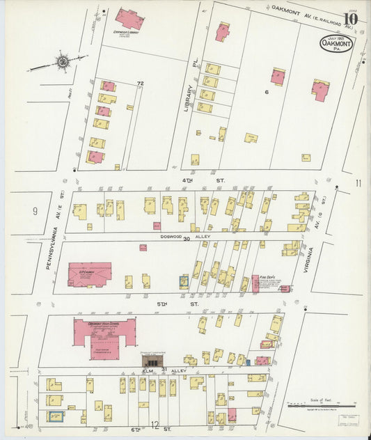 Sanborn Fire Insurance Map from Oakmont, Allegheny County, Pennsylvania (1921), Sheet #0010 - Historic Sanborn Fire Insurance Map Print, vintage old map wall art, antique decor, genealogy gift, Pennsylvania Pennsylvania map